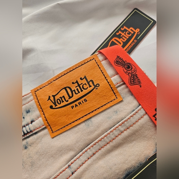 VON DUTCH PARIS Luke Denim Pants Men Pink Wash Distressed Streetwear Jeans Acid - Picture 2 of 9